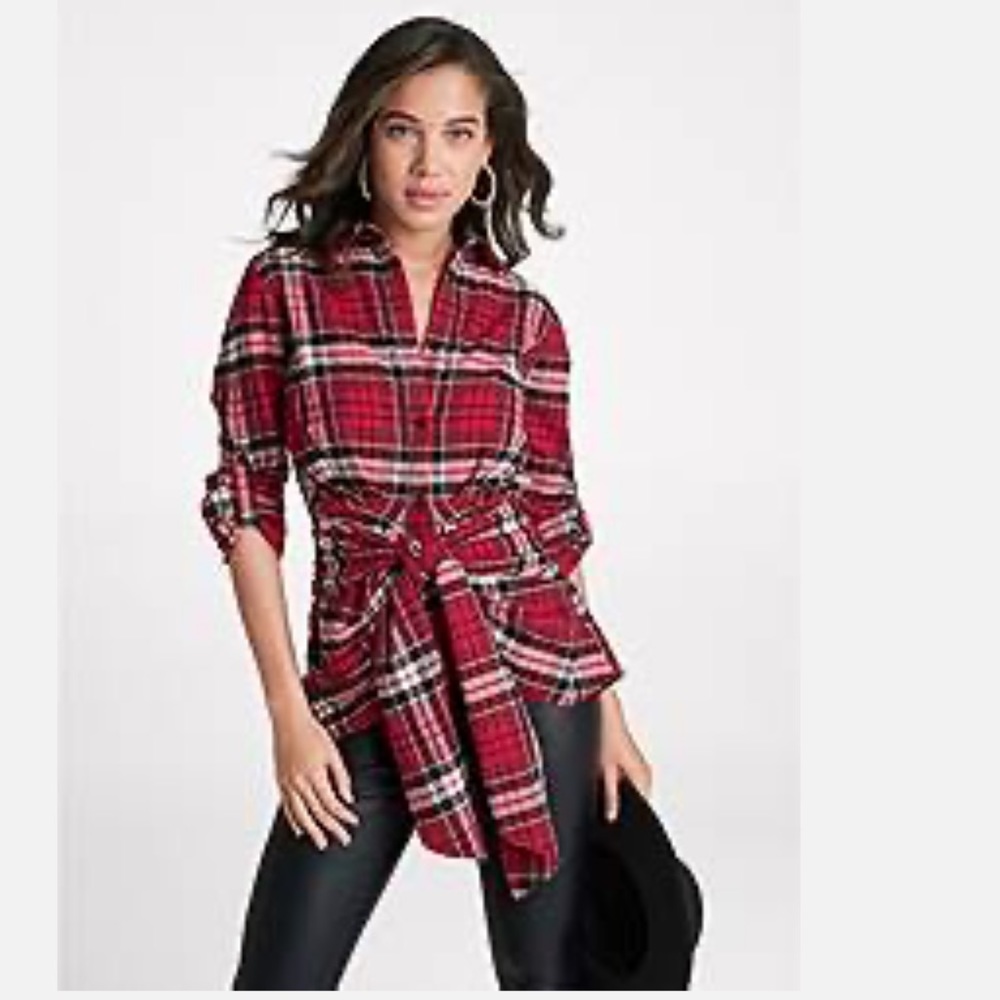 Plaid button up, the in the back blouse